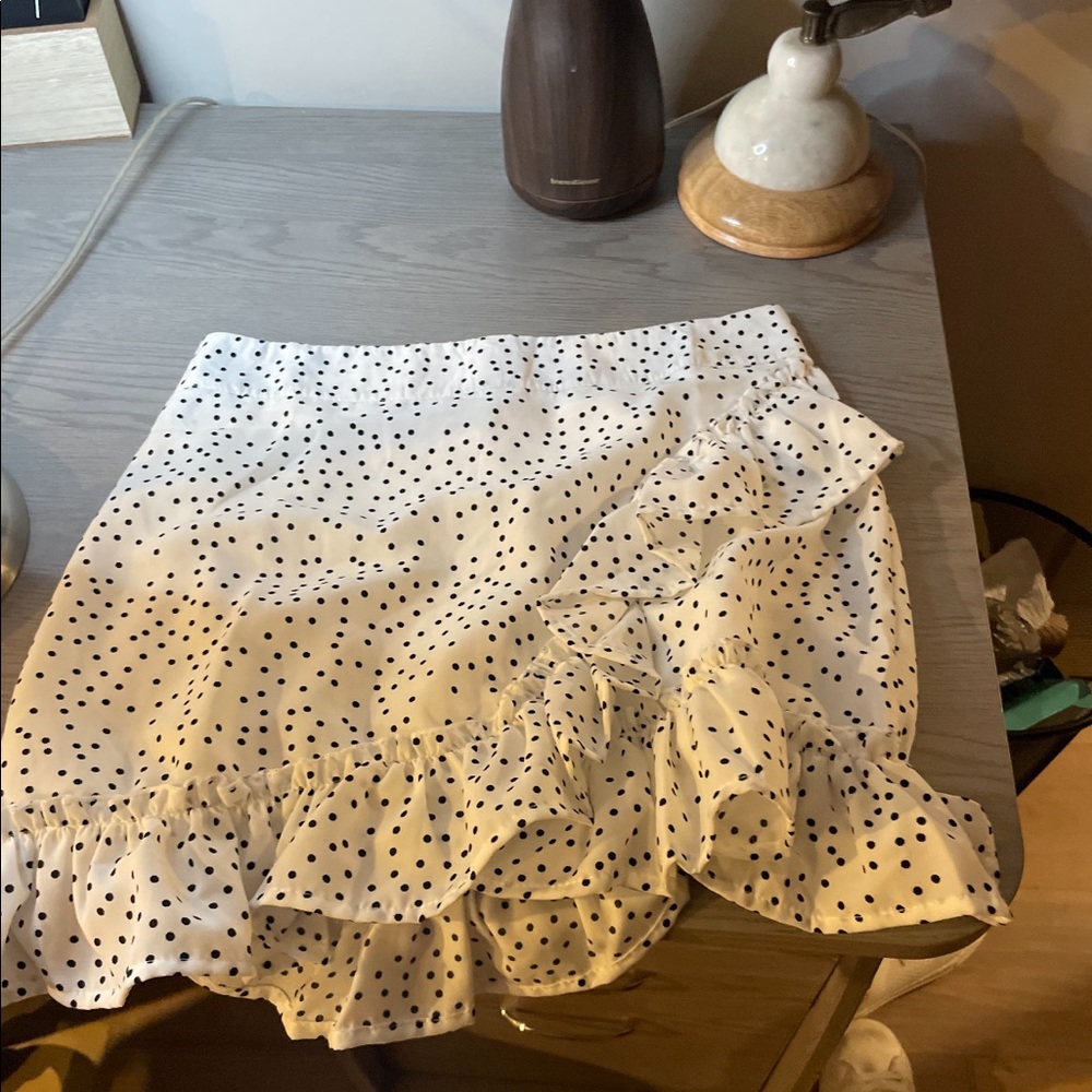 white polka dot wrap skirt